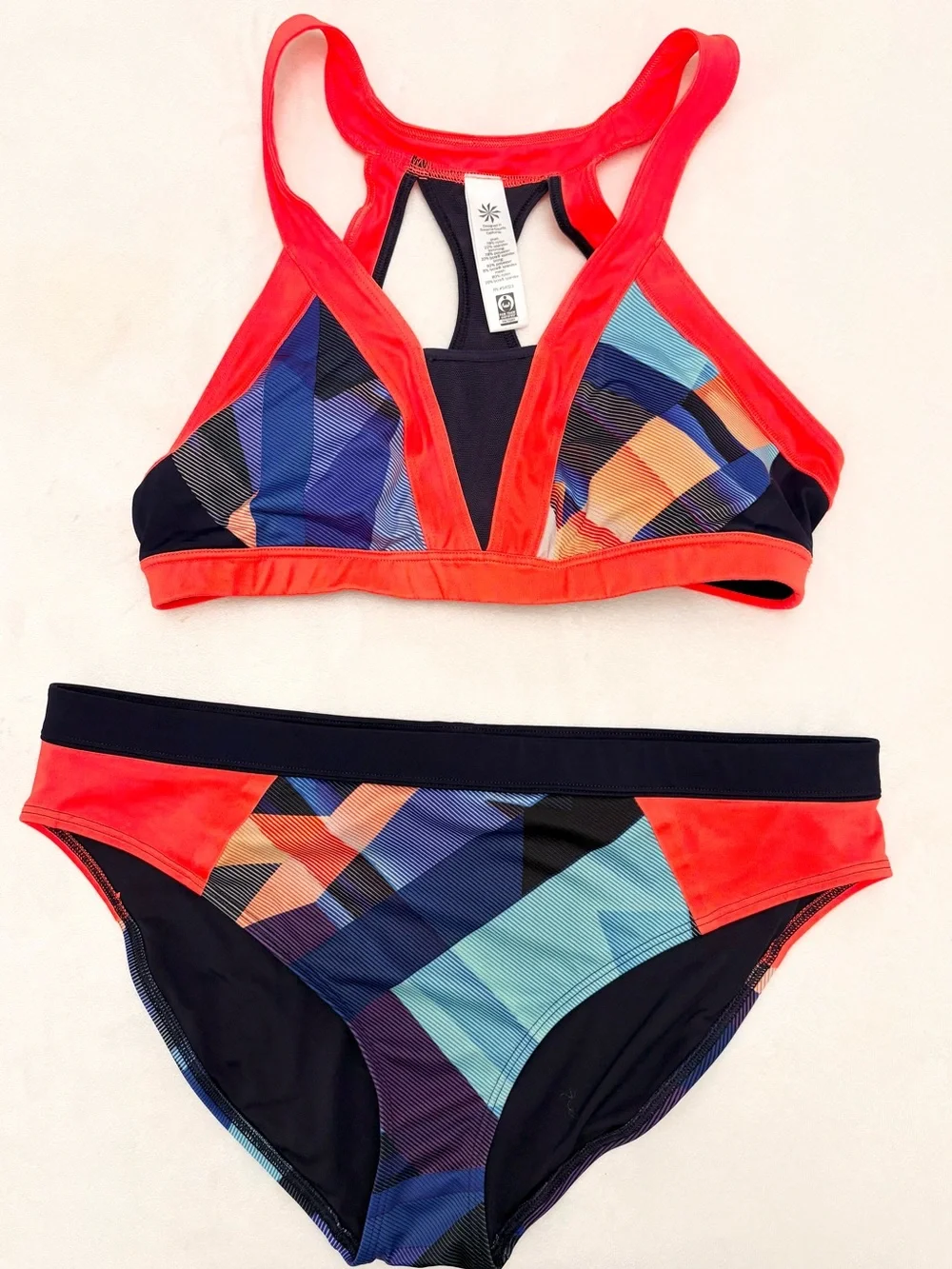 Athleta Colorful Geometric Sport Bikini Swimsuit Size Large